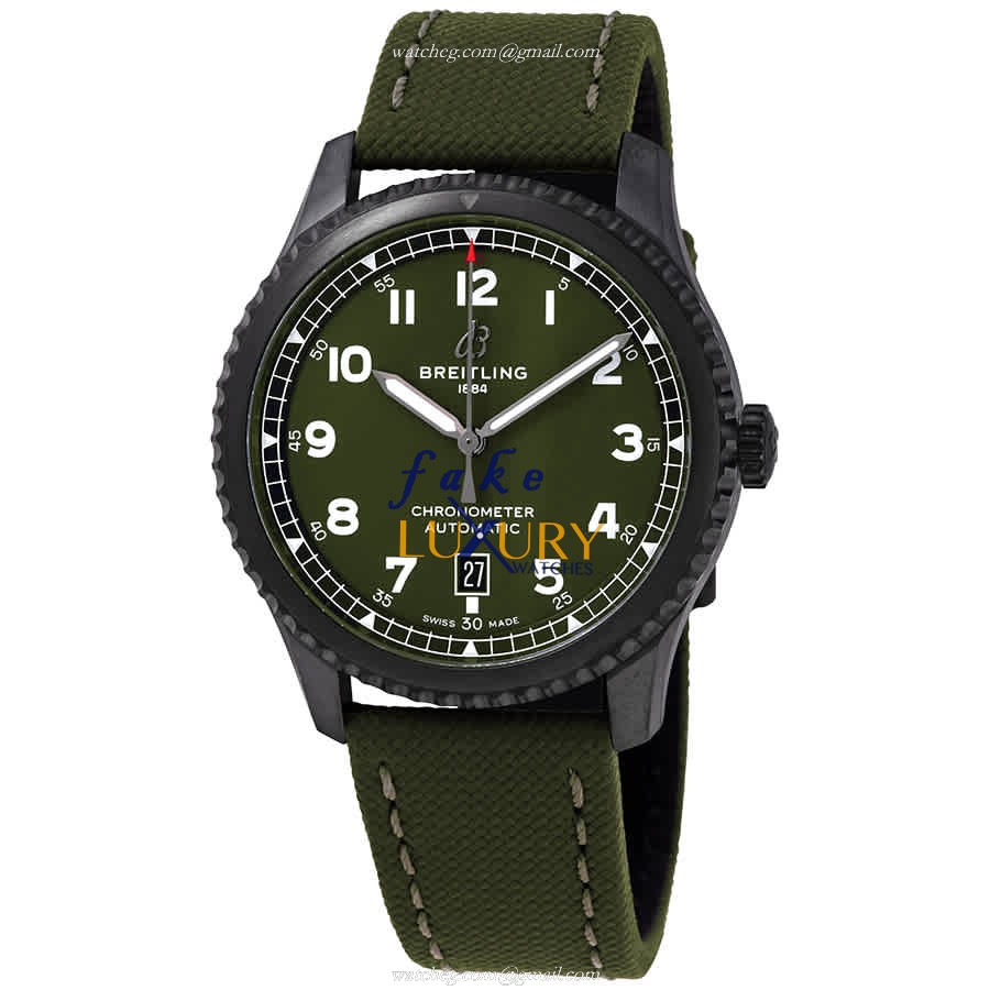 Breitling M173152A1L1X1 Replica Watch Aviator 8 Automatic Green Dial Stainless Steel Canvas Strap - Luxury Replica Watch