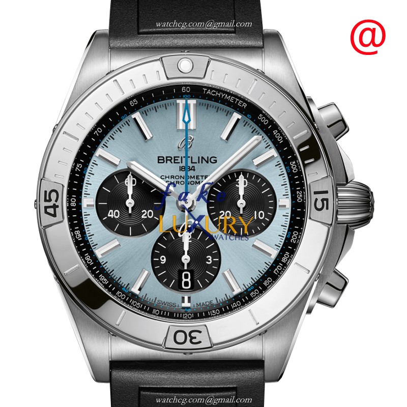 PB0134101C1S1 - Breitling Chronomat B01 Replica Watch - Automatic - Light Blue Dial - Rubber Strap - Luxury Replica Watch