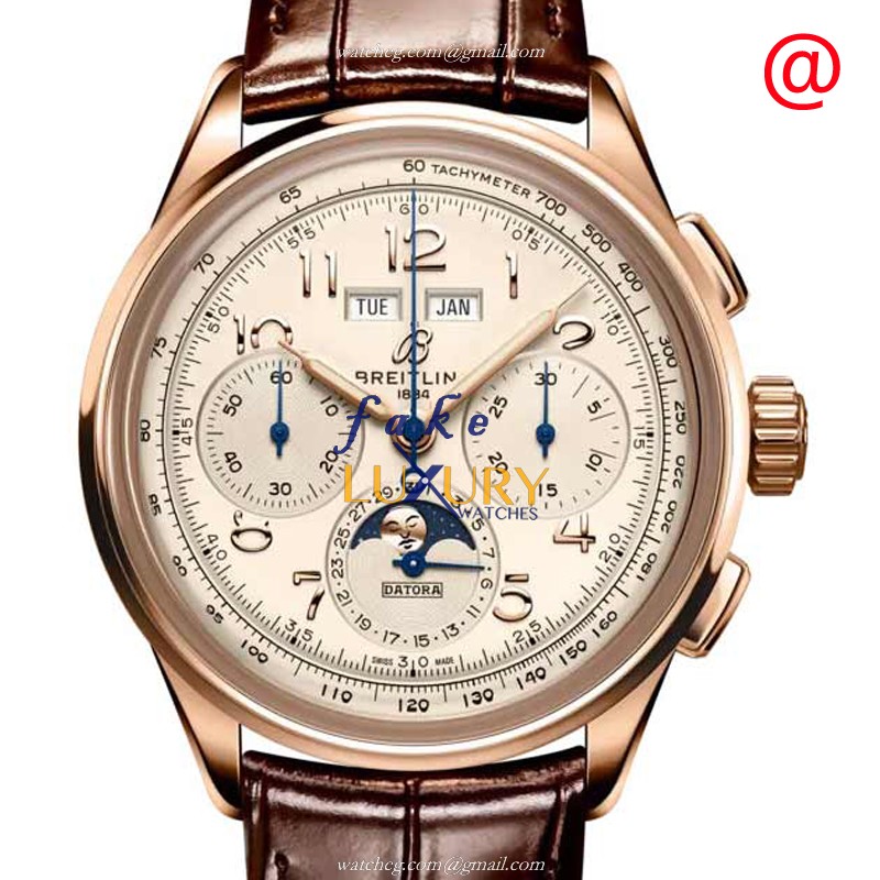 Breitling RB2510371G1P1 Premier Replica Watch, Automatic, 18kt Rose Gold, Light Brown Dial - Luxury Replica Watch