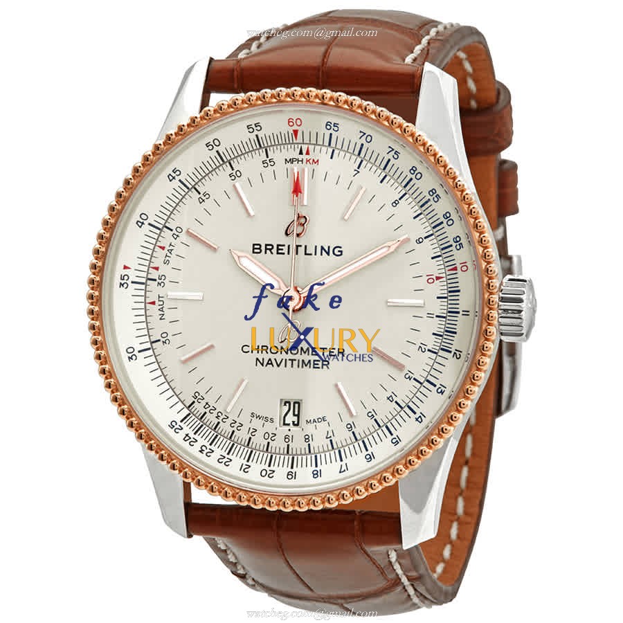 Breitling U17325211G1P1 Navitimer 1 Replica Watch, Silver Dial, Steel Case, Brown Alligator Strap - Luxury Replica Watch