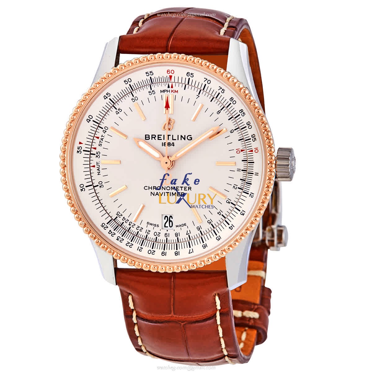 Breitling U17325211G1P2 Navitimer 1 Automatic Silver Dial 18kt Rose Gold Steel Replica Watch - Luxury Replica Watch