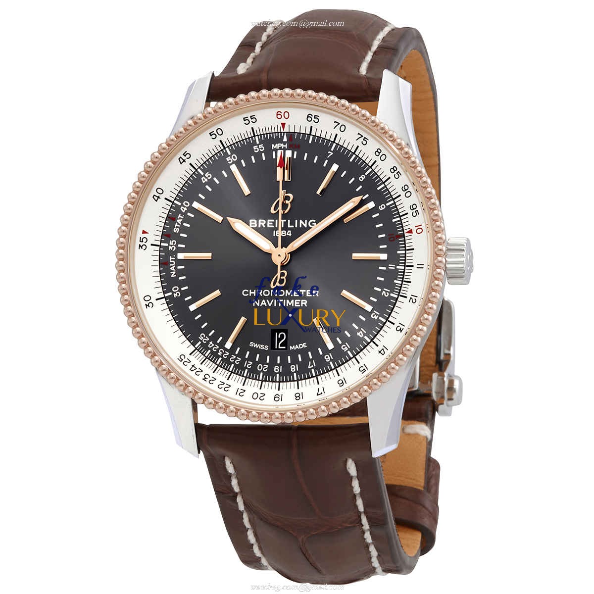 Breitling Navitimer 1 U17326211M1P2 Replica Watch, Black Dial, Steel Case, Brown Alligator Strap - Luxury Replica Watch