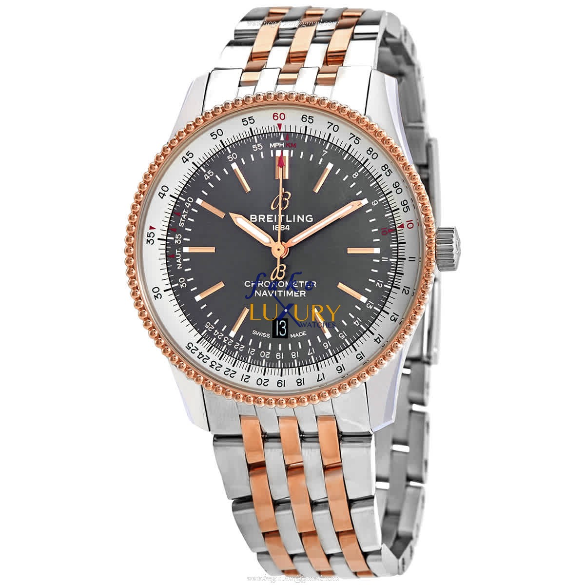Breitling Navitimer U17326211M1U1 Replica Watch, Automatic, Gray Dial, Steel & Gold Strap - Luxury Replica Watch