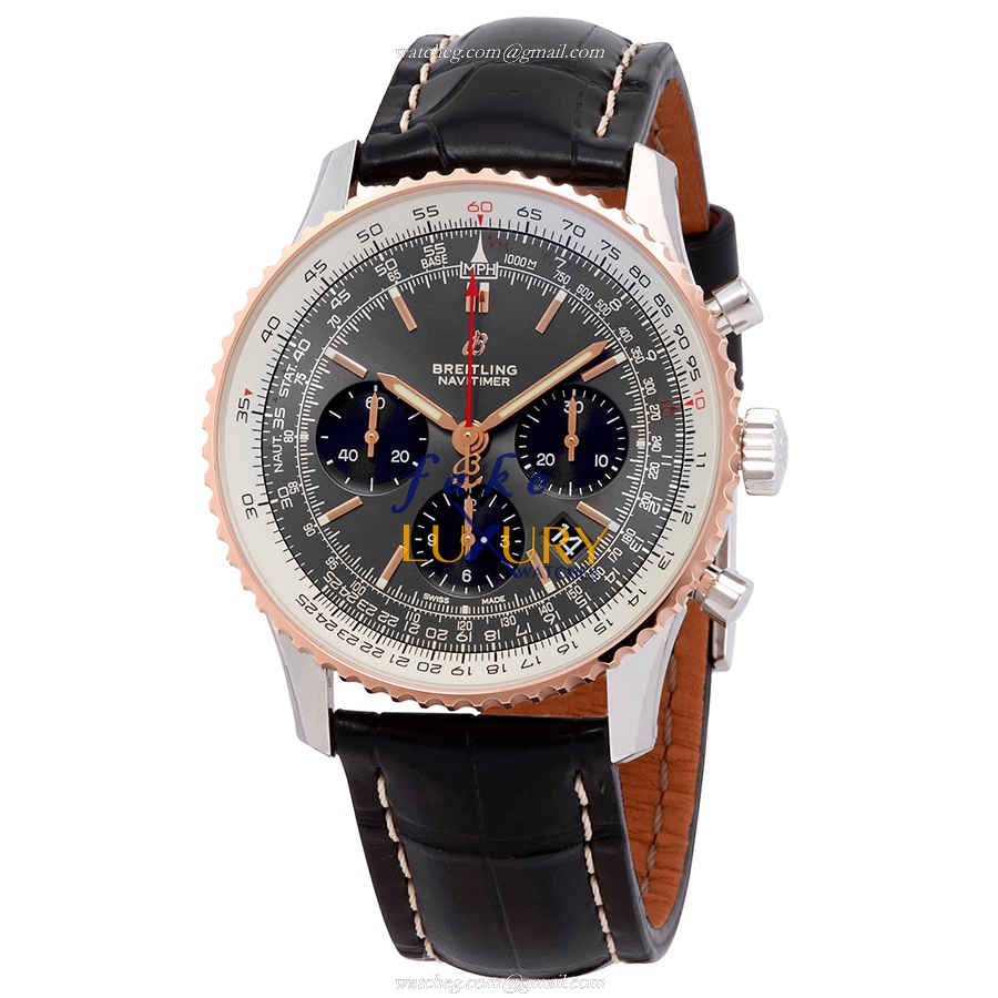 Breitling UB0121211F1P1 Navitimer 1 Automatic Gray Dial Alligator Strap Steel Replica Watch - Luxury Replica Watch