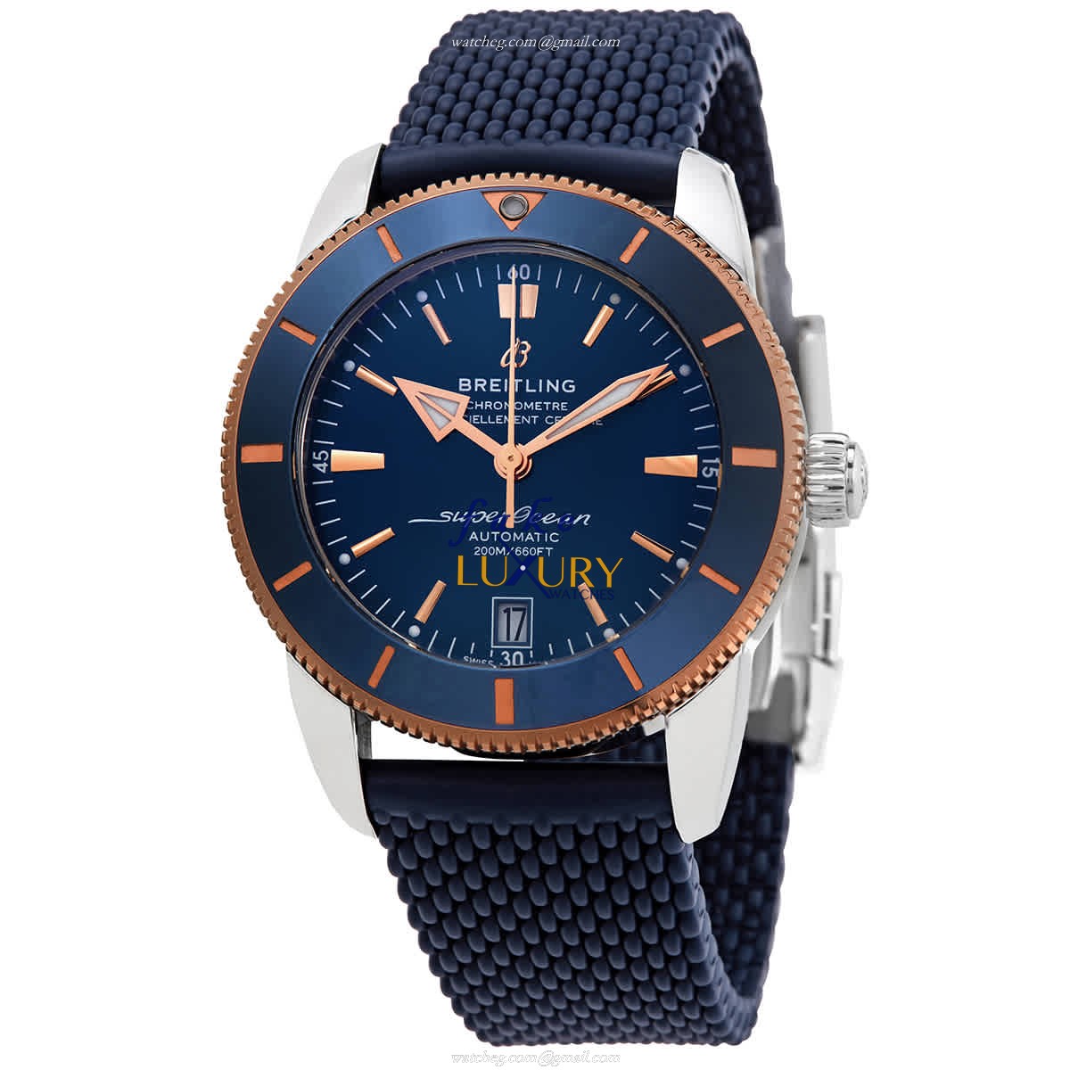 Breitling UB2010161C1S1 Superocean Heritage Replica Watch, Blue Dial, Steel Case, Rubber Strap - Luxury Replica Watch