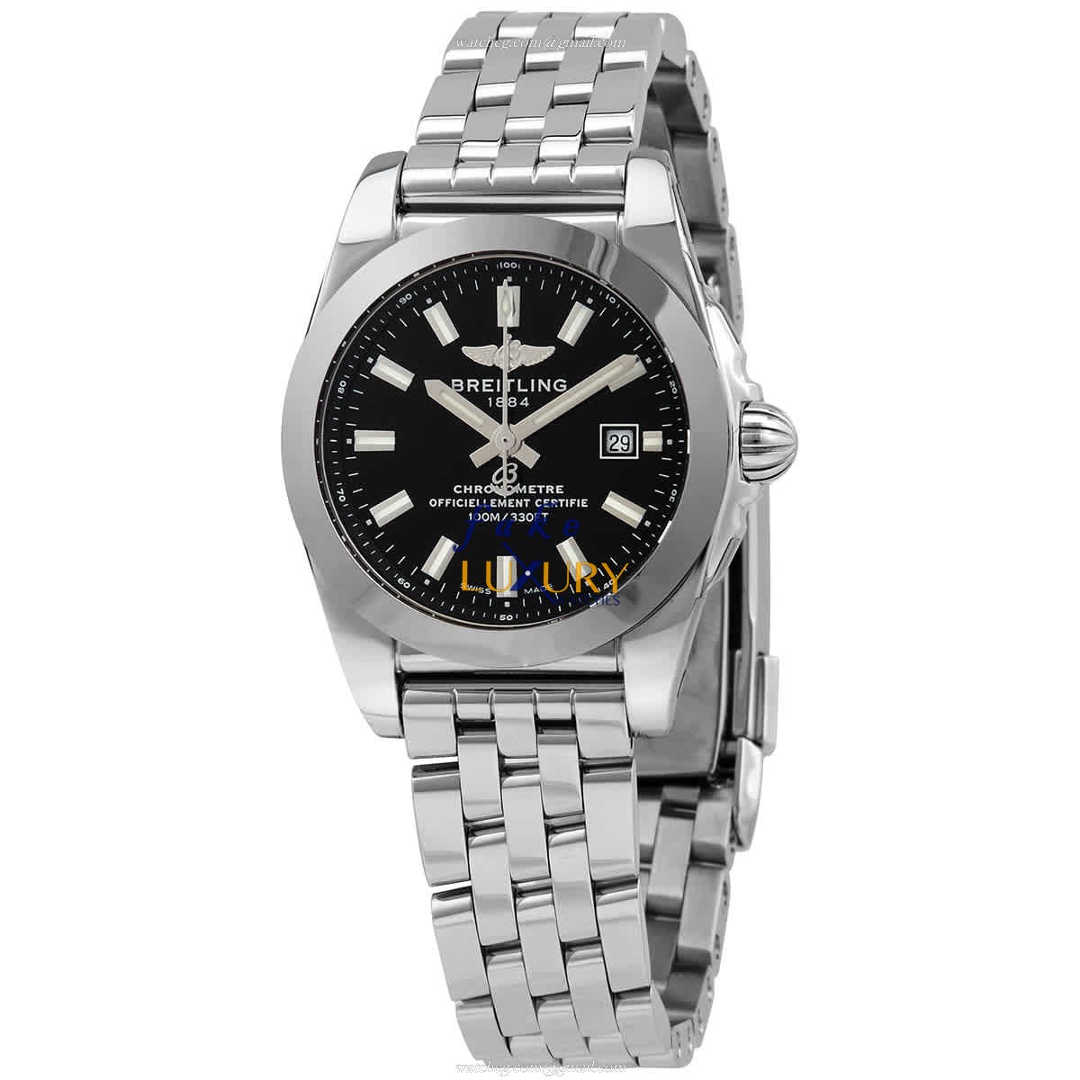 W72348121B2A1 - Breitling Galactic Quartz Replica Watch - Stainless Steel Black Dial - Luxury Replica Watch