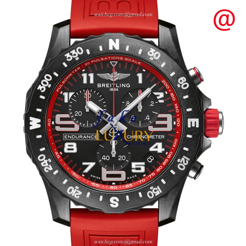 Breitling Endurance Pro X82310D91B1S1 Quartz Carbon Fiber Black Dial Red Rubber Strap Replica Watch - Luxury Replica Watch