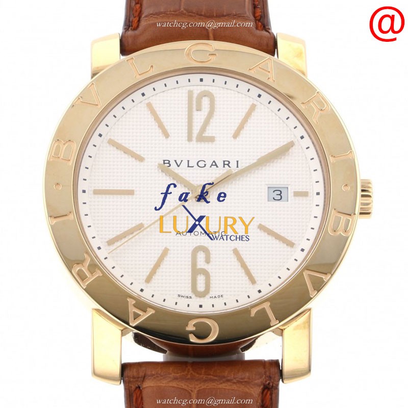 101404 - Bulgari Replica Watch Automatic 18kt Yellow Gold White Dial Brown Alligator Strap - Luxury Replica Watch