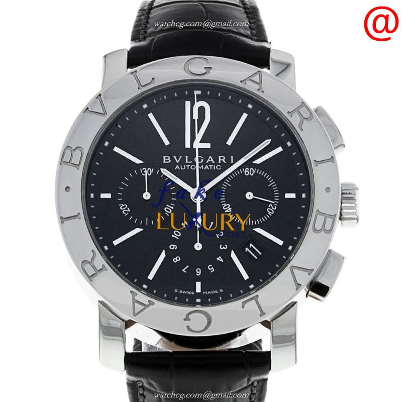 Bulgari 101558 BULGARI Automatic Black Dial Alligator Strap Steel Replica Watch - Luxury Replica Watch