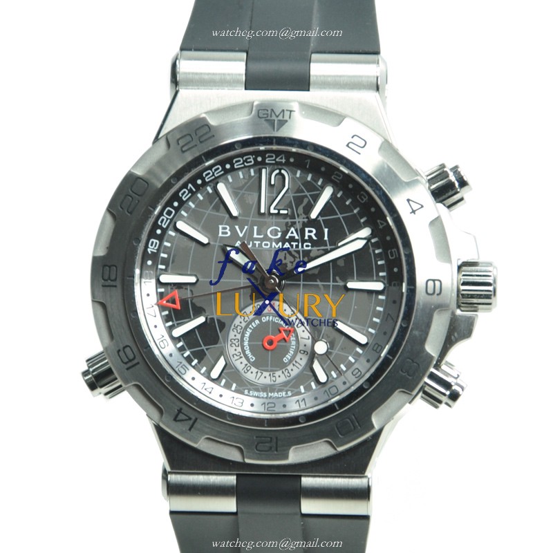 Bulgari 101647 Diagono Automatic Stainless Steel Dark Grey Dial Rubber Strap Replica Watch - Luxury Replica Watch