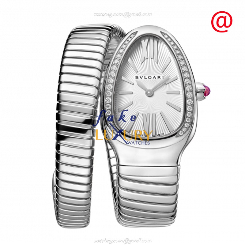 Bulgari 101827 SERPENTI TUBOGAS Quartz Stainless Steel Diamond Bezel Replica Watch - White Dial - Luxury Replica Watch
