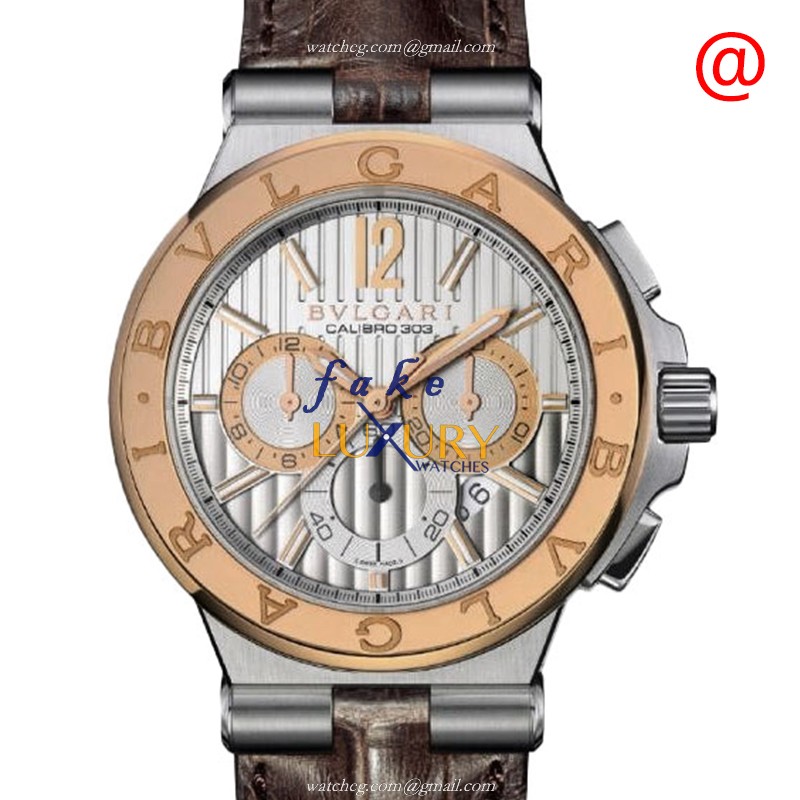 Bulgari 101879 Diagono Replica Watch, Automatic, Silver Dial, 18kt Rose Gold & Steel Case, Brown - Luxury Replica Watch