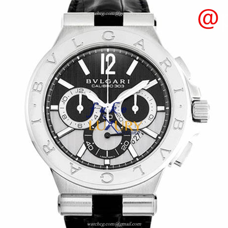 101881 - Bulgari Diagono Automatic Replica Watch - Black & White Dial Leather Strap - Luxury Replica Watch