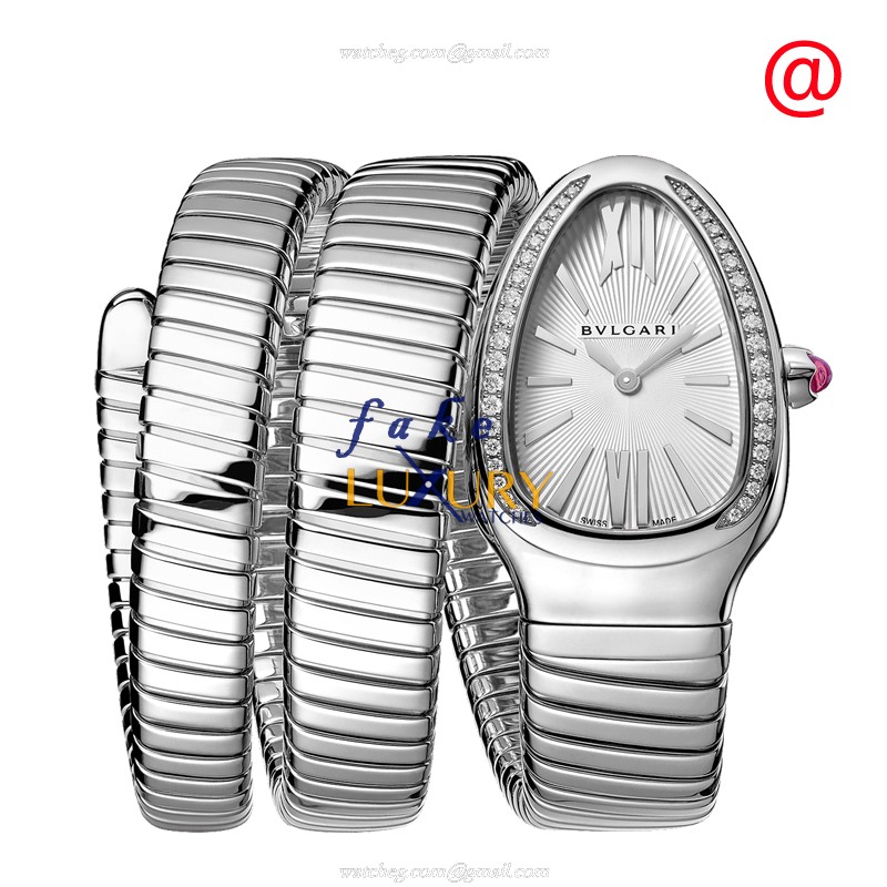 Bulgari 101910 Serpenti Tubogas Quartz Stainless Steel Diamonds Silver Dial Replica Watch - Luxury Replica Watch