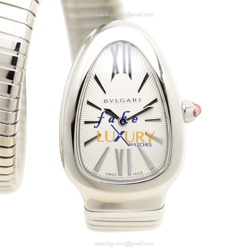 Bulgari 101911 Serpenti Tubogas Replica Watch Quartz Stainless Steel White Dial Silver Bangle - Luxury Replica Watch