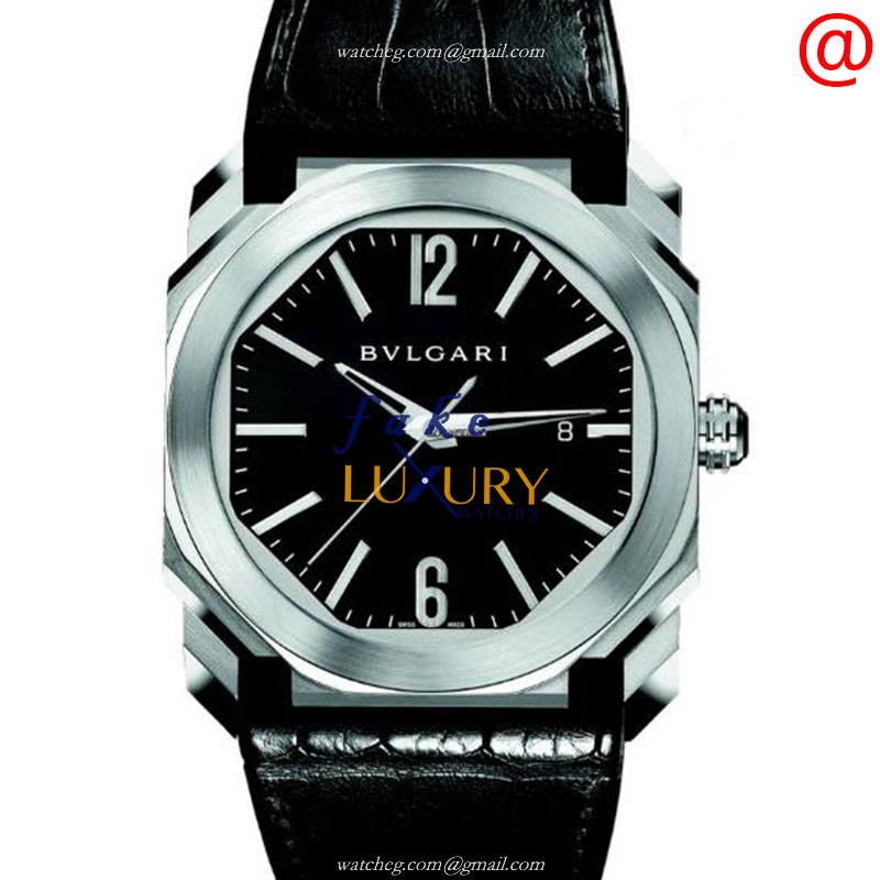 Bulgari Octo Roma 101964 Replica Watch With Automatic Movement, Black Dial, Steel Case, Alligator - Luxury Replica Watch
