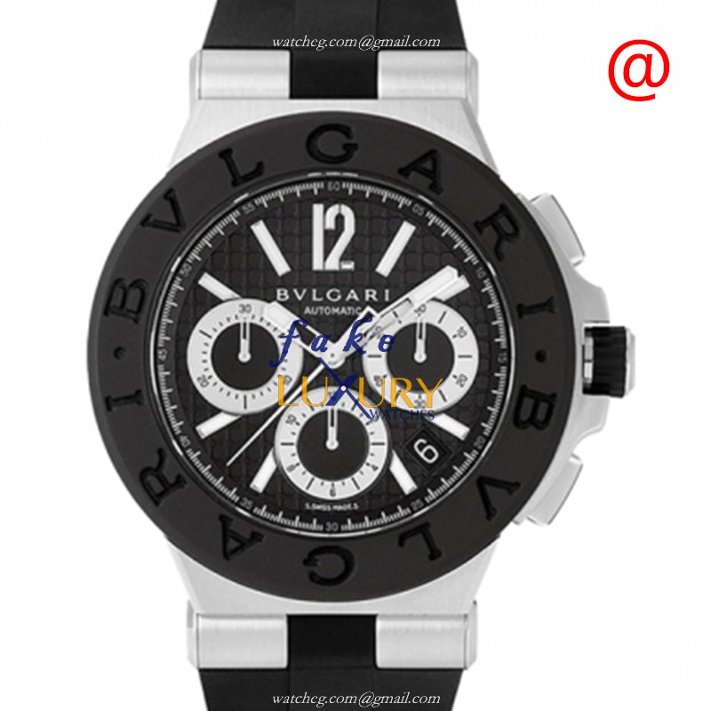 Bulgari Diagono 101992 - Replica Watch - Automatic - Black Dial - Steel Case - Rubber Strap - Luxury Replica Watch