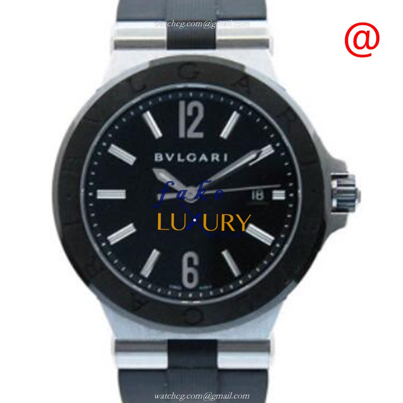 Bulgari 102029 Diagono Replica Watch Automatic Movement Black Dial Steel Case Rubber Strap - Luxury Replica Watch