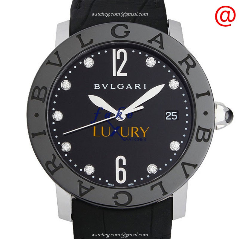 Bulgari 102054 Automatic Stainless Steel Black Dial Alligator Strap Replica Watch - Luxury Replica Watch