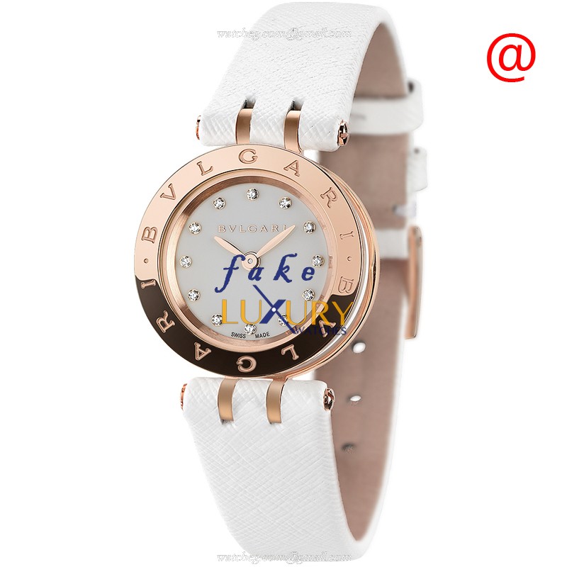 102176 - Bulgari B.ZERO1 Replica Watch Quartz 18kt Rose Gold with Silver Dial on White Leather - Luxury Replica Watch