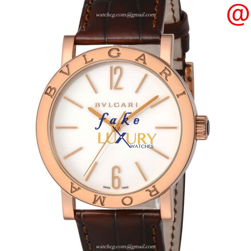 Bulgari 102187 Replica Watch, White Dial, 18kt Rose Gold Case, Automatic Movement, Brown Alligator - Luxury Replica Watch