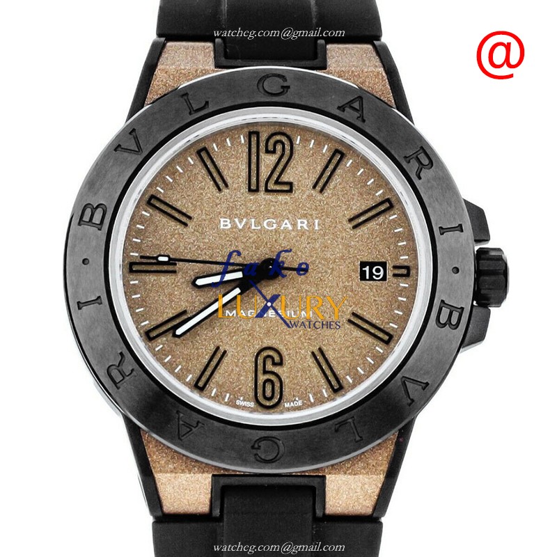 Bulgari 102306 DIAGONO Automatic Ceramic Replica Watch - Beige Dial, Black Rubber Strap - Luxury Replica Watch