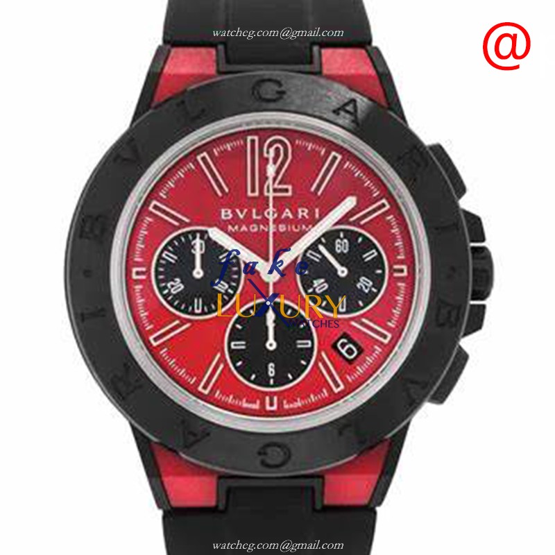 Bulgari 102308 Diagono Replica Watch, Red Dial, Steel Case, Black Rubber Strap, Automatic - Luxury Replica Watch