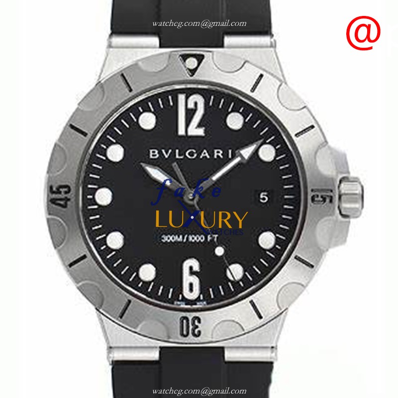 Bulgari 102324 Diagono Replica Watch, Automatic Movement, Black Dial, Steel Case, Rubber Strap - Luxury Replica Watch