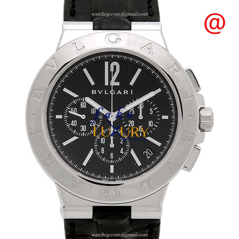 Bulgari Diagono 102333 Replica Watch Automatic Movement Black Dial Steel Case Alligator Strap - Luxury Replica Watch