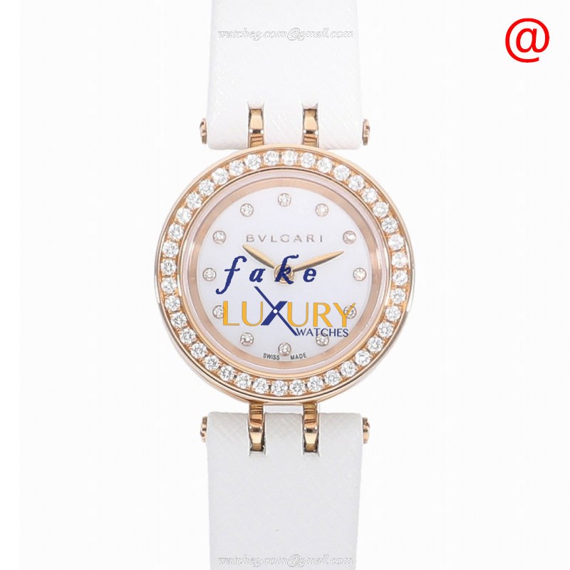 Bulgari 102398 B.ZERO1 Replica Watch in 18kt Rose Gold with Diamonds, White Dial on White Leather - Luxury Replica Watch
