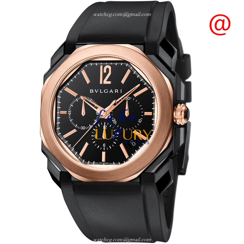 Bulgari Octo Finissimo 102488 18kt Rose Gold Automatic Black Dial Rubber Strap Replica Watch - Luxury Replica Watch