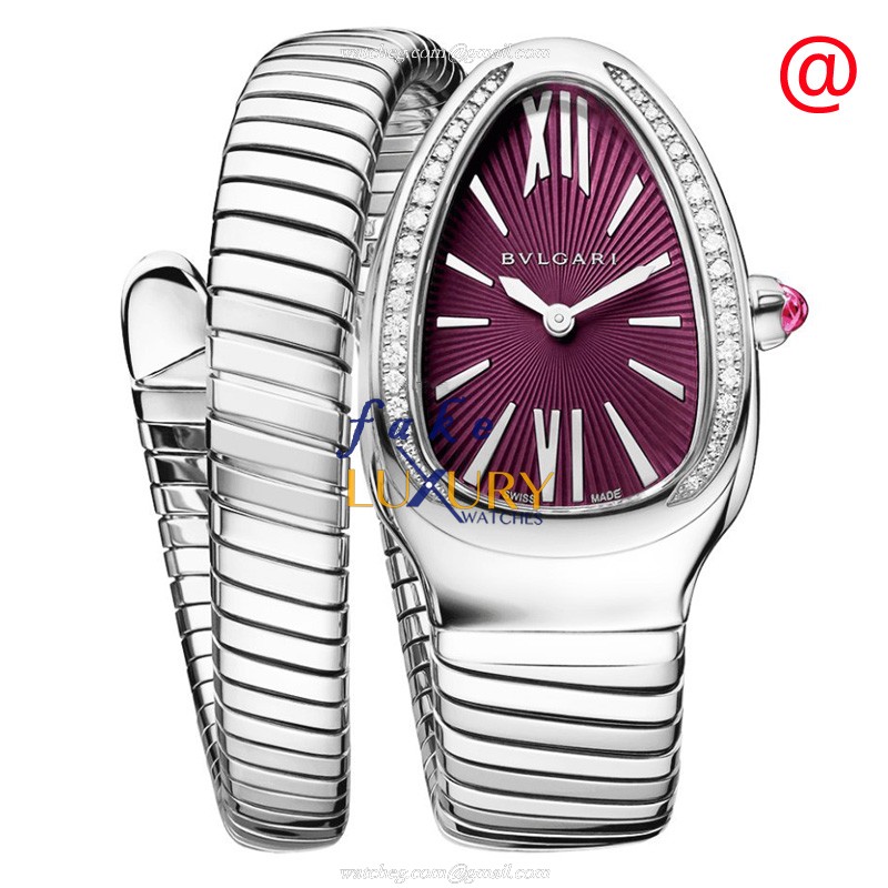 Bulgari 102529 SERPENTI TUBOGAS Quartz Stainless Steel & Diamonds Replica Watch - 35mm Purple Dial - Luxury Replica Watch