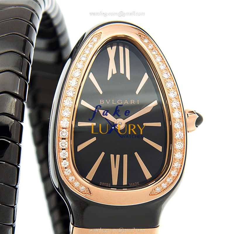 102532 - Bulgari Serpenti Replica Watch Quartz Ceramic Black Dial Bangle - Luxury Replica Watch