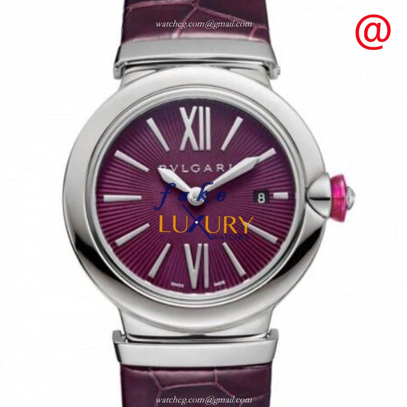 Bulgari 102566 LVCEA Replica Watch, Quartz, Purple Dial, Leather Strap, 28mm - Luxury Replica Watch