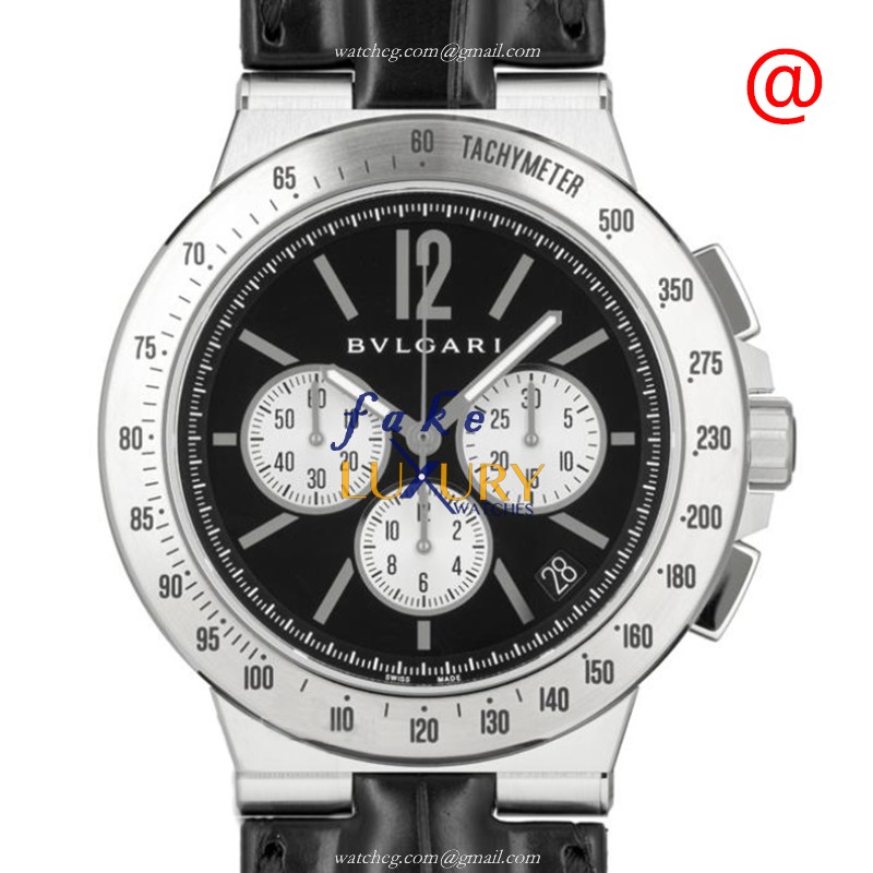 Bulgari 102588 Diagono Replica Watch With Automatic Movement, Black Dial On Leather Strap - Luxury Replica Watch