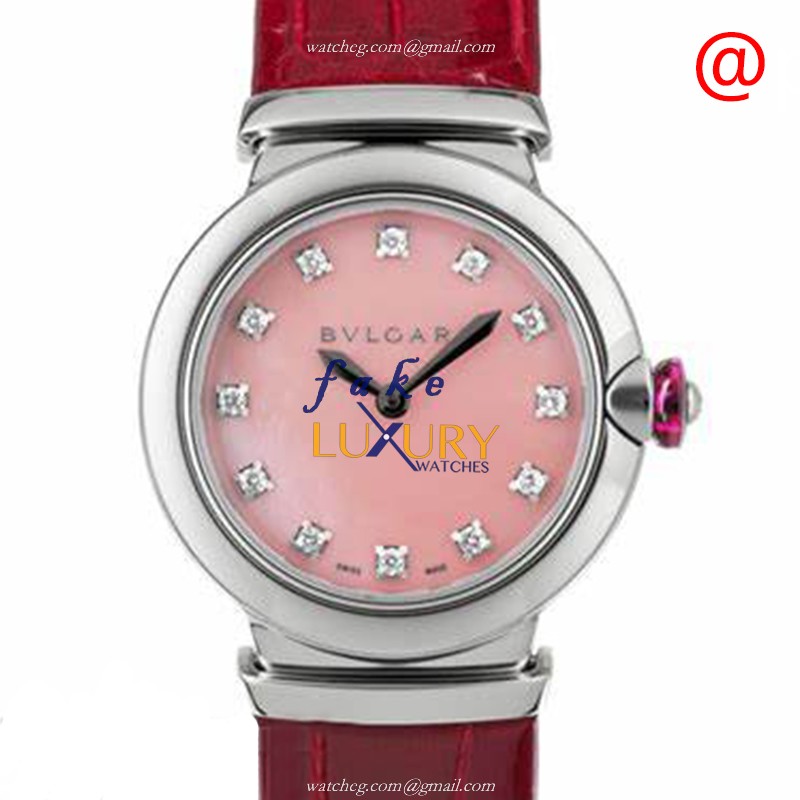 Bulgari 102608 LVCEA Quartz Stainless Steel Pink Dial Red Leather Replica Watch - Luxury Replica Watch