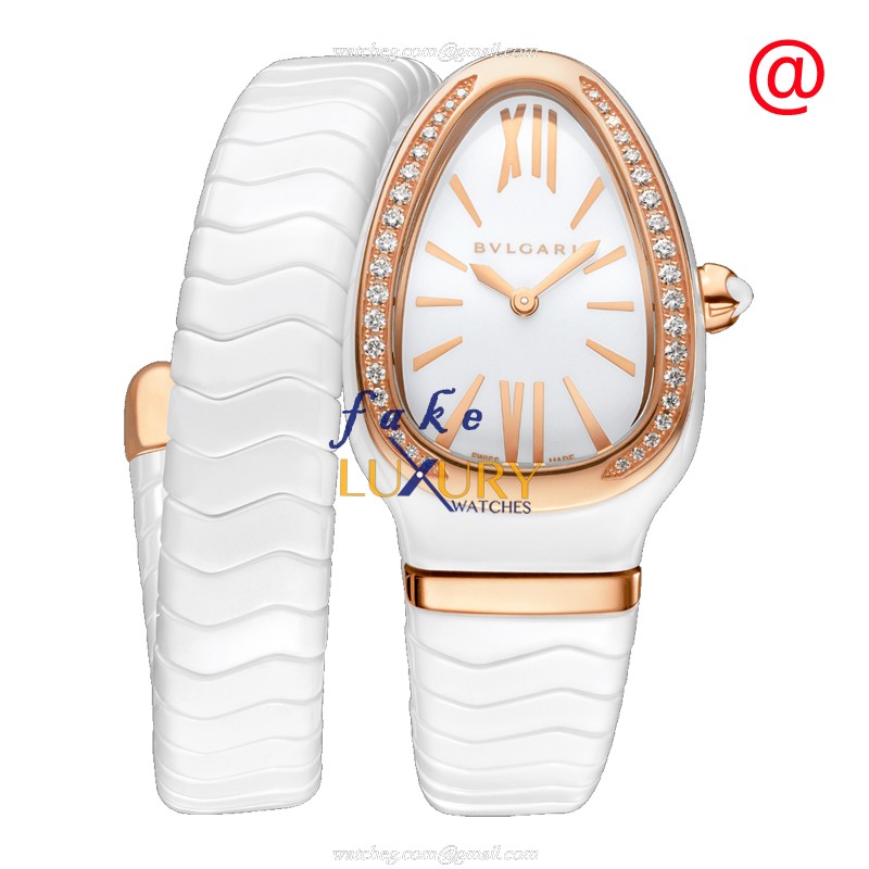 Bulgari 102613 SERPENTI SPIGA Quartz Replica Watch, 18kt Rose Gold & Diamond Case, White Dial - Luxury Replica Watch