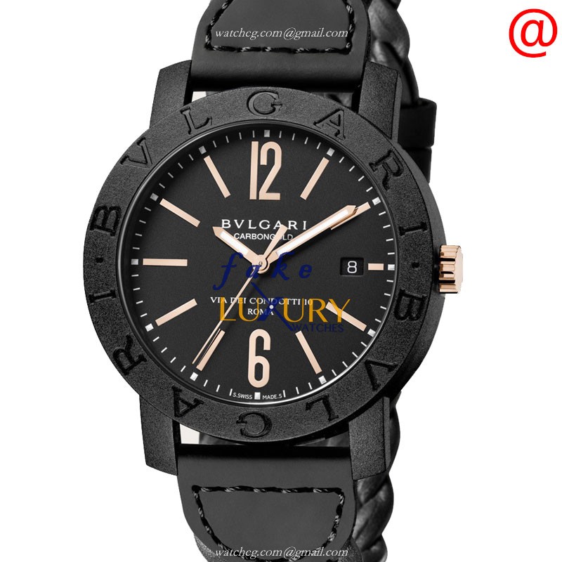 Bulgari 102632 Automatic Carbon Fiber Replica Watch, Black Dial, Cowhide Strap - Luxury Replica Watch