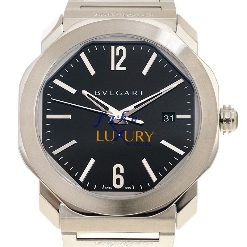 Bulgari 102704 OCTO ROMA Automatic Steel Replica Watch - Black Dial, Silver Strap - Luxury Replica Watch