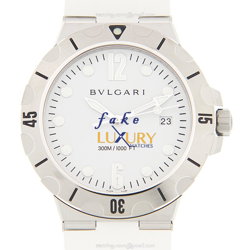 Bulgari Diagono Scuba 102733 Automatic White Dial Stainless Steel Rubber Replica Watch - Luxury Replica Watch