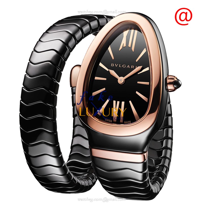 Bulgari Serpenti Spiga 102735 - Replica Watch - Quartz - 35mm - Black Ceramic - Rose Gold - Luxury Replica Watch