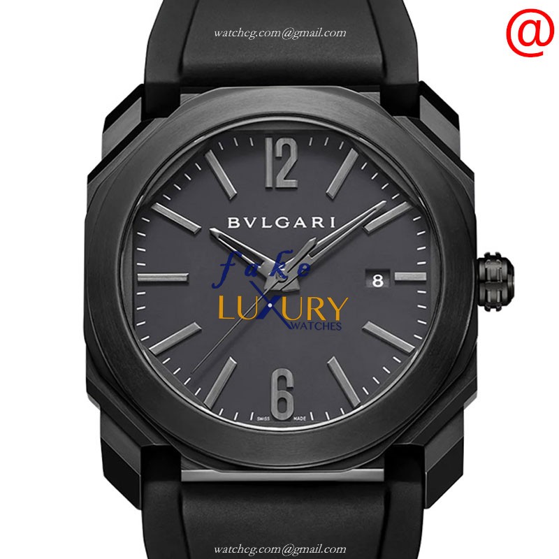 102737 - Bulgari Octo Roma Replica Watch with Automatic Movement in Black Dial on Rubber Strap - Luxury Replica Watch