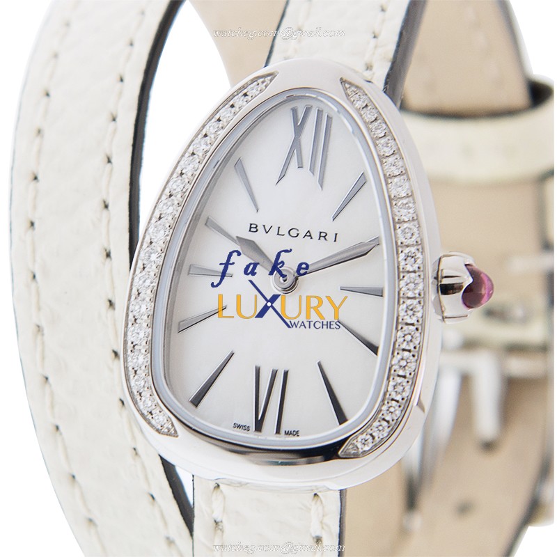 Bulgari 102781 SERPENTI Quartz Stainless Steel Diamonds White Mother of Pearl Dial Replica Watch - Luxury Replica Watch