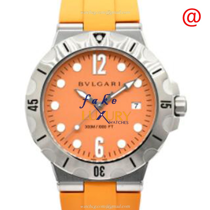 Bulgari Diagono 102787 - Replica Watch - Automatic - Steel Case - Orange Dial - Rubber Strap - Luxury Replica Watch