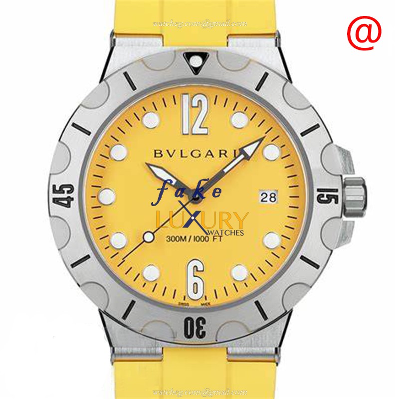 Bulgari 102788 Diagono Replica Watch, Automatic Movement, Yellow Dial, Rubber Strap - Luxury Replica Watch