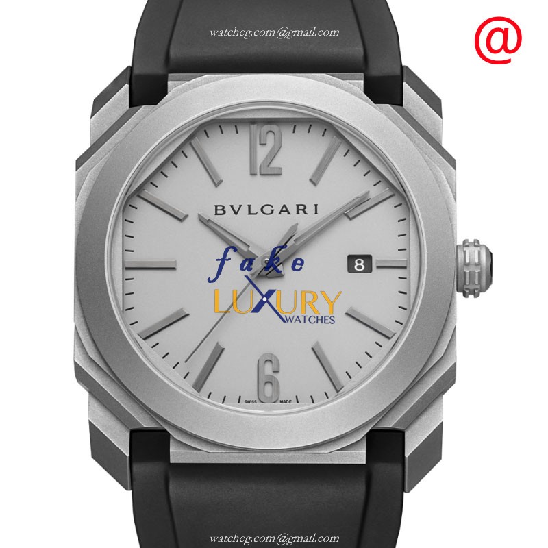 Bulgari Octo Solotempo Replica Watch 102858 Automatic Titanium Case Silvery White Dial Black Rubber - Luxury Replica Watch