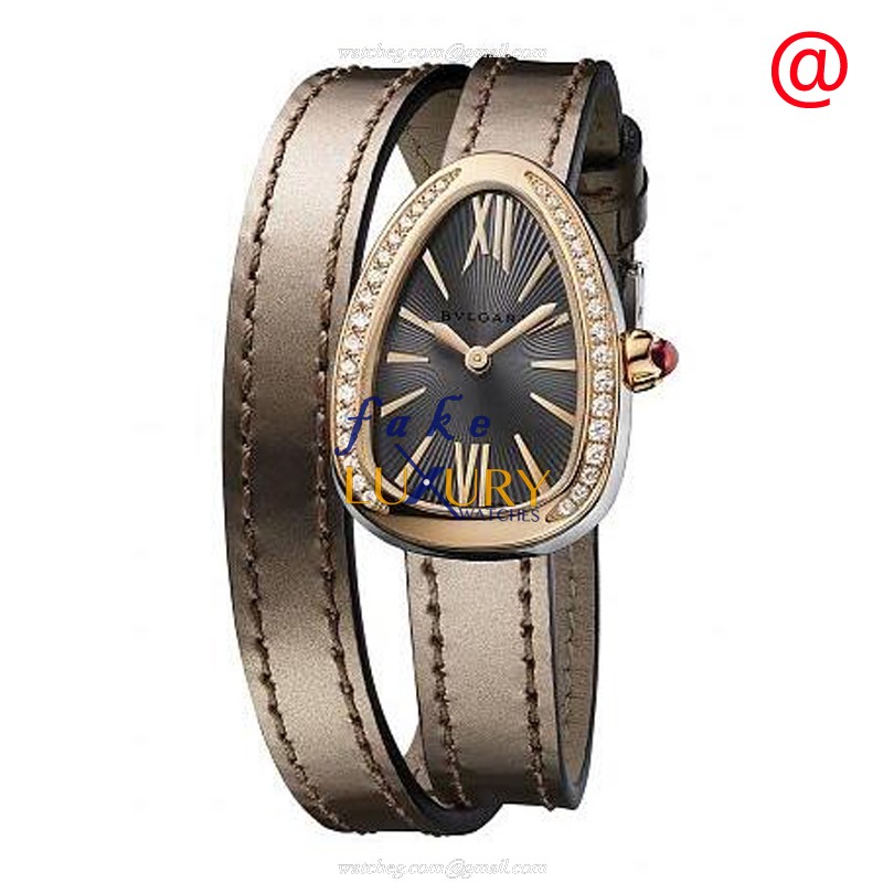 Bulgari Serpenti 102968 Quartz 18kt Rose Gold Diamonds Black Dial Leather Replica Watch - Luxury Replica Watch