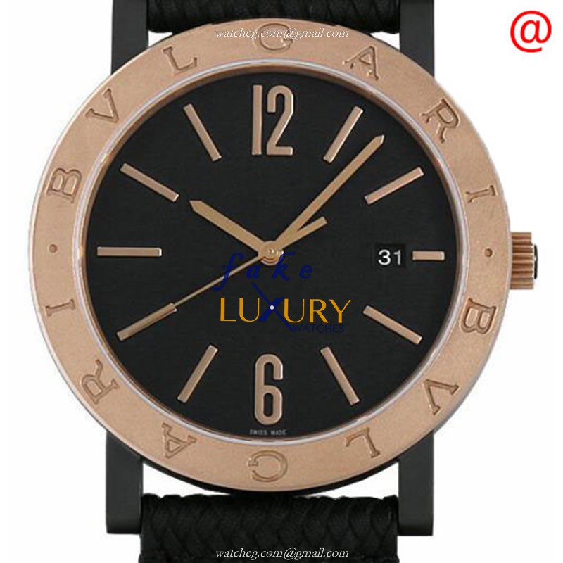 Bulgari 102977 BULGARI - Replica Watch - Automatic - Bronze Case - Black Dial - Leather Strap - Luxury Replica Watch