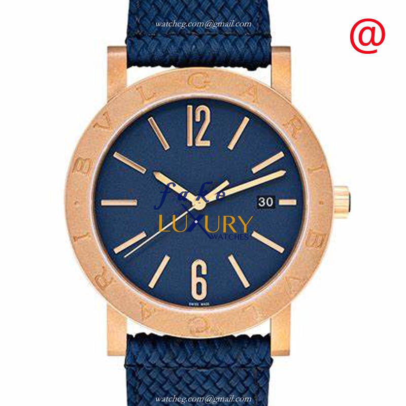 103132 - Bulgari Automatic Bronze Replica Watch with Blue Dial on Blue Canvas Strap - Luxury Replica Watch