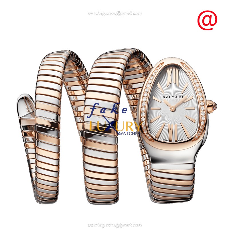 Bulgari Serpenti Tubogas 103149 Quartz 18kt Rose Gold Diamond White Dial Replica Watch - Luxury Replica Watch